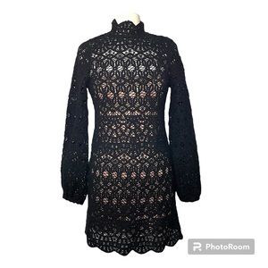 NWOT Zara black scallop edge crochet lace dress Size S